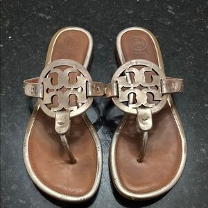 Tory Burch Rose Gold and Tan Sandals